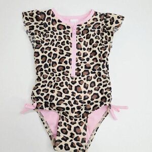 Toddler Girls Leopard Print Zip-Front Swim 18 Months NEW